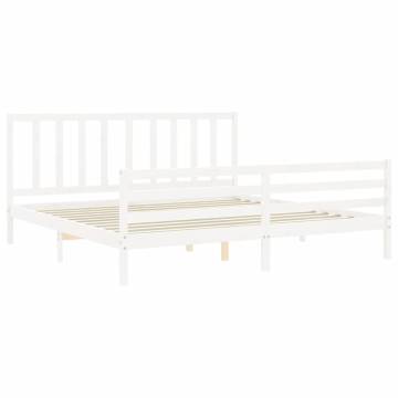 White Super King Size Bed Frame with Headboard - Solid Wood