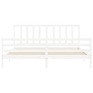 White Super King Size Bed Frame with Headboard - Solid Wood