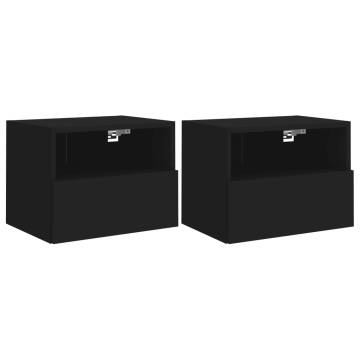 Stylish Black TV Wall Cabinets - 2 Pcs | Engineered Wood