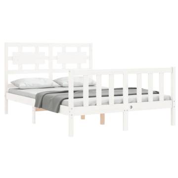 White Small Double Bed Frame with Headboard - Solid Wood