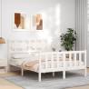 White Small Double Bed Frame with Headboard - Solid Wood