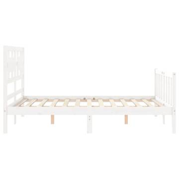 White Small Double Bed Frame with Headboard - Solid Wood