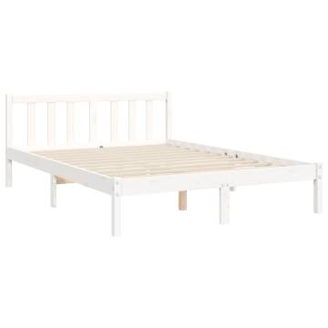 White Small Double Bed Frame with Headboard - Solid Wood