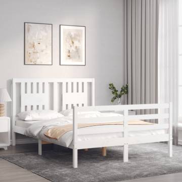 White Bed Frame with Headboard - Solid Wood 120x200 cm