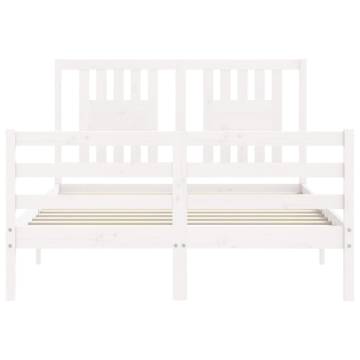 White Bed Frame with Headboard - Solid Wood 120x200 cm