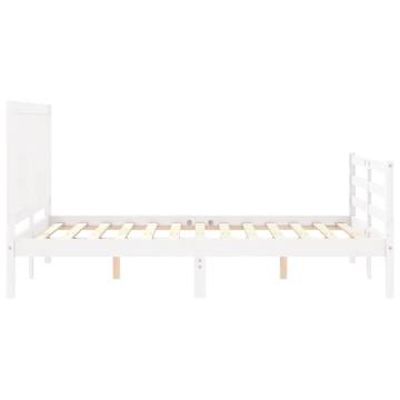 White Bed Frame with Headboard - Solid Wood 120x200 cm