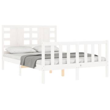 White Small Double Bed Frame with Headboard - Solid Wood