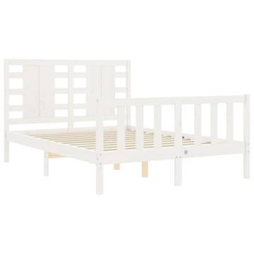 White Small Double Bed Frame with Headboard - Solid Wood