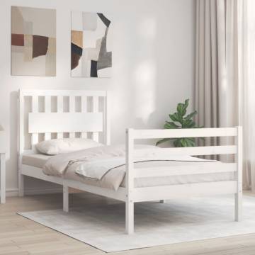 Stylish White Single Bed Frame with Headboard - Solid Wood