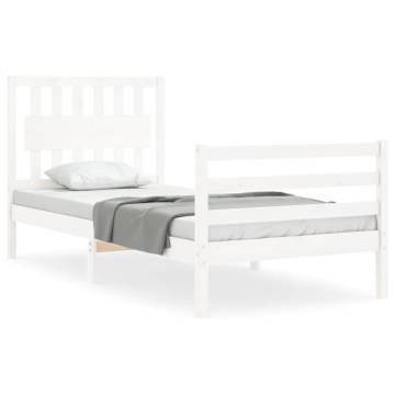 Stylish White Single Bed Frame with Headboard - Solid Wood