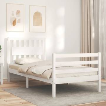 Stylish White Single Bed Frame with Headboard - Solid Wood