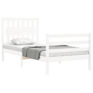 Stylish White Single Bed Frame with Headboard - Solid Wood