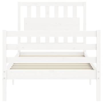 Stylish White Single Bed Frame with Headboard - Solid Wood