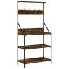 Baker's Rack with Hooks - 4-Tier Smoked Oak Storage Solution