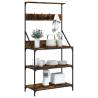 Baker's Rack with Hooks - 4-Tier Smoked Oak Storage Solution