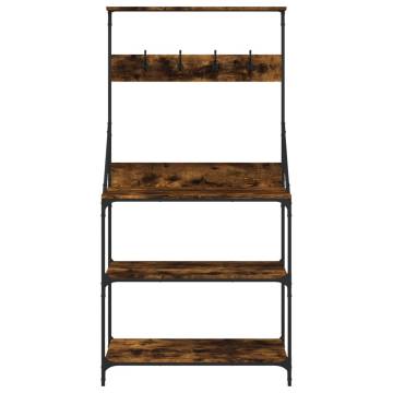 Baker's Rack with Hooks - 4-Tier Smoked Oak Storage Solution