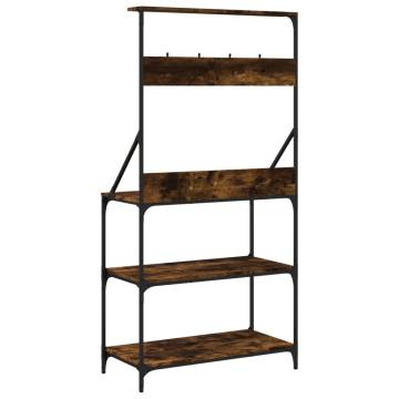 Baker's Rack with Hooks - 4-Tier Smoked Oak Storage Solution