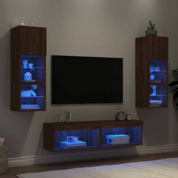 6 Piece TV Wall Units with LED - Brown Oak Engineered Wood