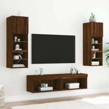 6 Piece TV Wall Units with LED - Brown Oak Engineered Wood