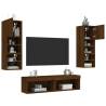 6 Piece TV Wall Units with LED - Brown Oak Engineered Wood