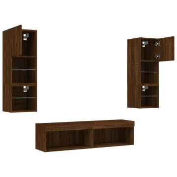 6 Piece TV Wall Units with LED - Brown Oak Engineered Wood