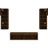 6 Piece TV Wall Units with LED - Brown Oak Engineered Wood