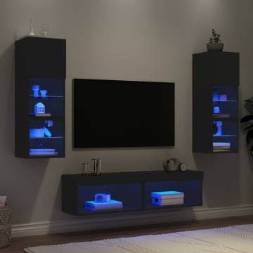 6 Piece TV Wall Units with LED - Stylish Black Design