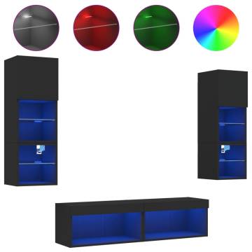 6 Piece TV Wall Units with LED - Stylish Black Design