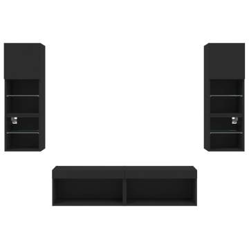 6 Piece TV Wall Units with LED - Stylish Black Design