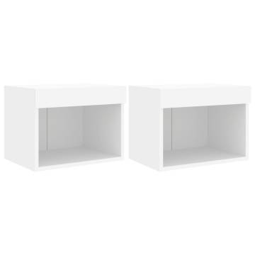 Wall-Mounted White Bedside Cabinets with LED Lights - 2 pcs