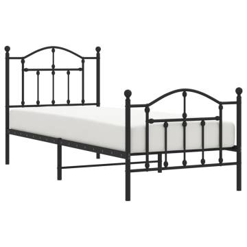 Classic Black Metal Bed Frame with Headboard & Footboard 90x200cm