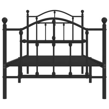 Classic Black Metal Bed Frame with Headboard & Footboard 90x200cm