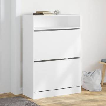 Shoe Cabinet with 2 Flip-Drawers - White, 80x34x116 cm