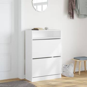 Shoe Cabinet with 2 Flip-Drawers - White, 80x34x116 cm