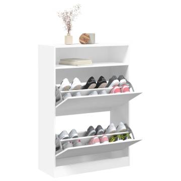 Shoe Cabinet with 2 Flip-Drawers - White, 80x34x116 cm