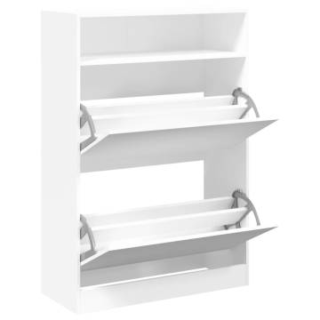 Shoe Cabinet with 2 Flip-Drawers - White, 80x34x116 cm