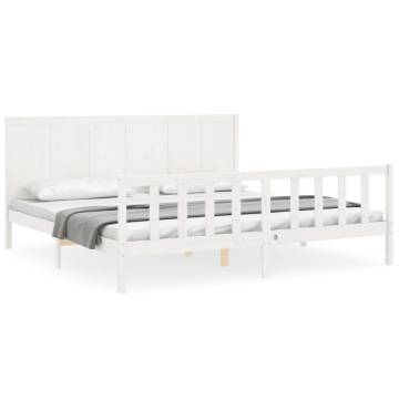 White Super King Bed Frame with Headboard - Solid Pine Wood