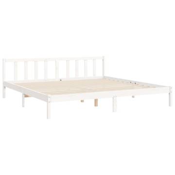 White Super King Bed Frame with Headboard - Solid Pine Wood