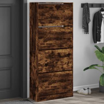 Shoe Cabinet with 4 Flip-Drawers in Smoked Oak | Hipomarket