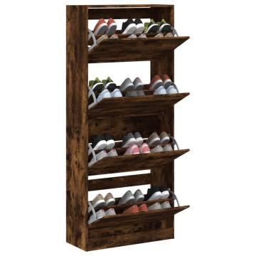 Shoe Cabinet with 4 Flip-Drawers in Smoked Oak | Hipomarket