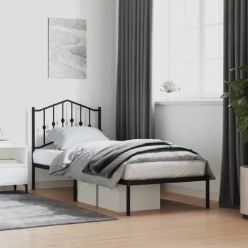 Black Metal Bed Frame with Headboard - 90x190 cm Single