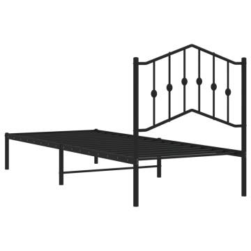 Black Metal Bed Frame with Headboard - 90x190 cm Single