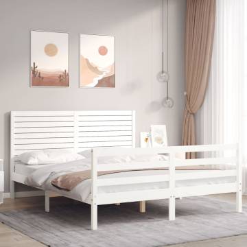 White King Size Bed Frame with Headboard - Solid Pine Wood