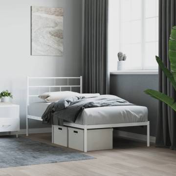 Metal Bed Frame with Headboard White 80x200 cm - HipoMarket