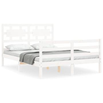 White Bed Frame with Headboard 140x190 cm - Solid Wood