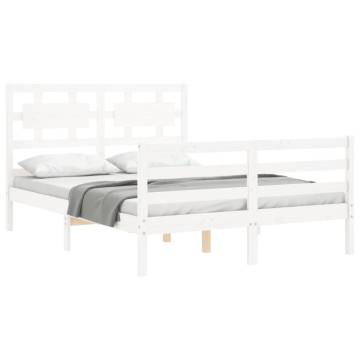 White Bed Frame with Headboard 140x190 cm - Solid Wood