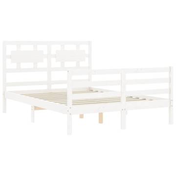 White Bed Frame with Headboard 140x190 cm - Solid Wood