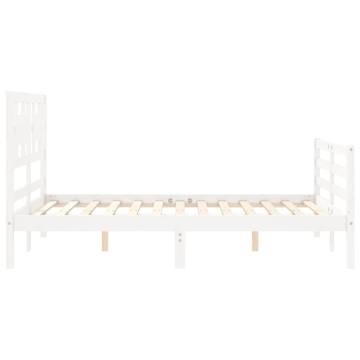 White Bed Frame with Headboard 140x190 cm - Solid Wood