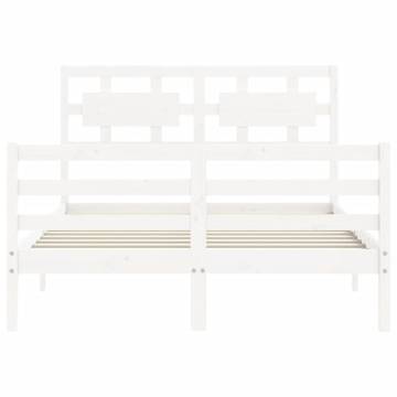 White Bed Frame with Headboard 140x190 cm - Solid Wood