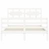 White Bed Frame with Headboard 140x190 cm - Solid Wood